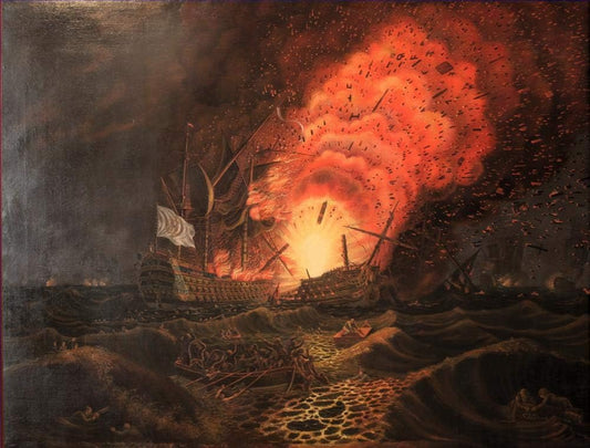 Napoleonic Warship Battle Oil Painting