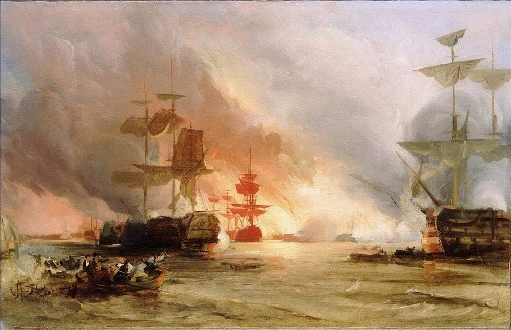 Napoleonic Warship Battle Oil Painting
