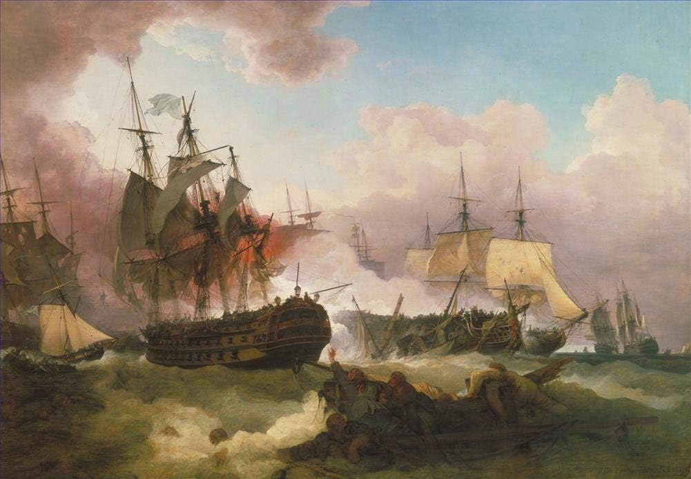 Napoleonic Warship Battle Oil Painting