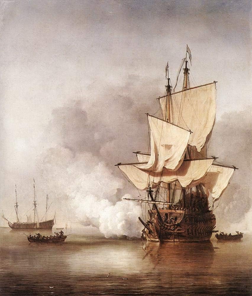 Napoleonic Warship Battle Oil Painting