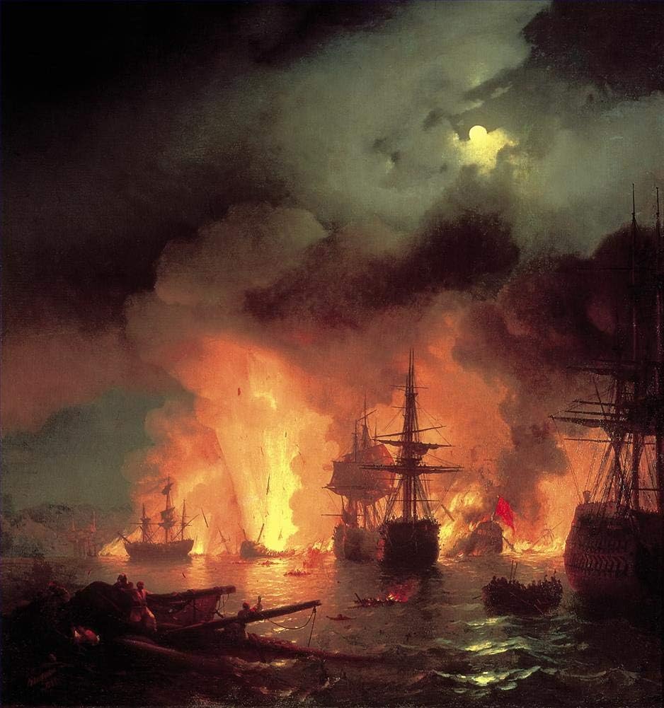 Napoleonic Warship Battle Oil Painting