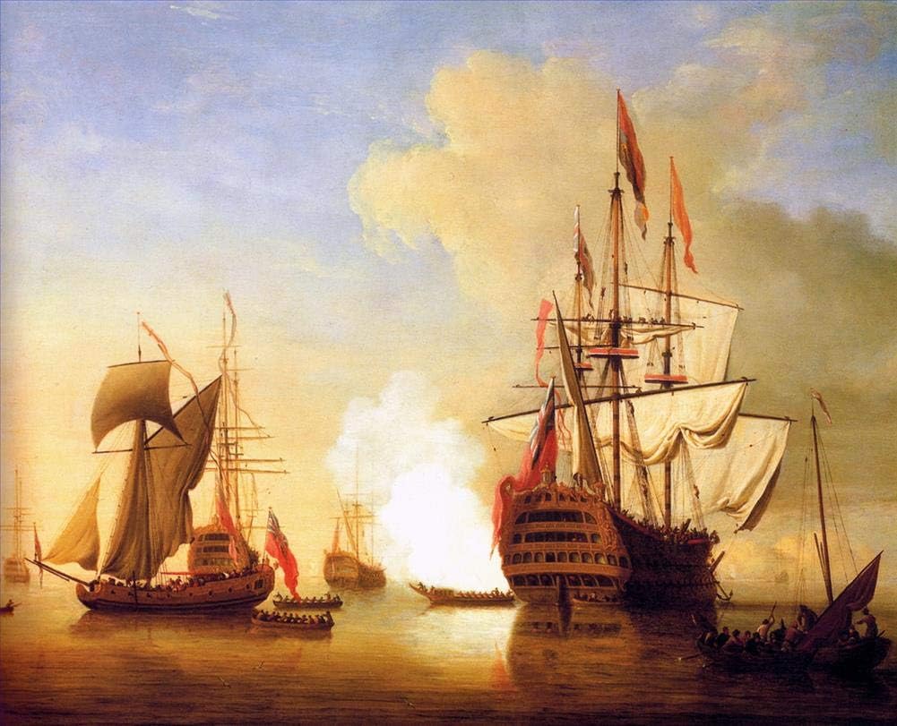 Napoleonic Warship Battle Oil Painting