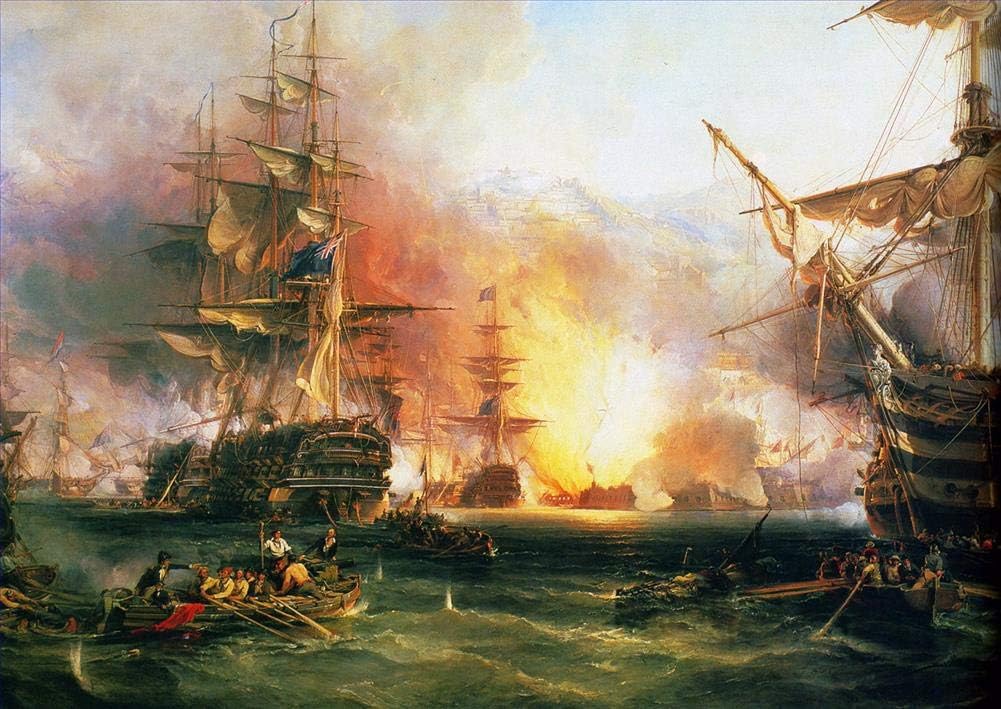 Napoleonic Warship Battle Oil Painting