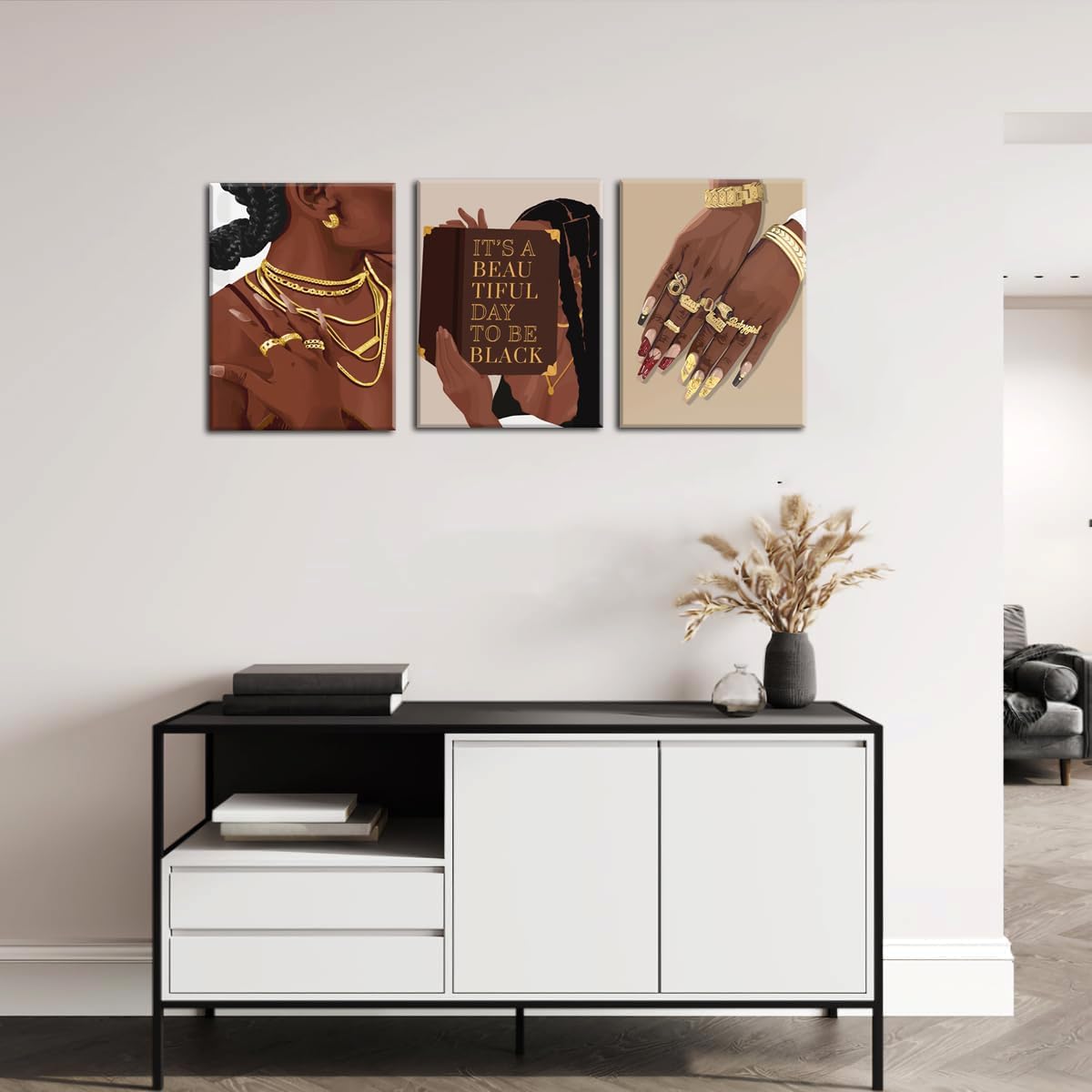 3 Pcs Black Woman Wall Art – 12x16in