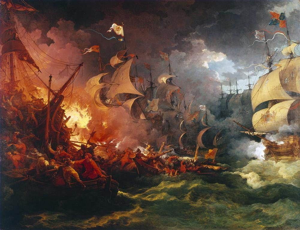 Napoleonic Warship Battle Oil Painting