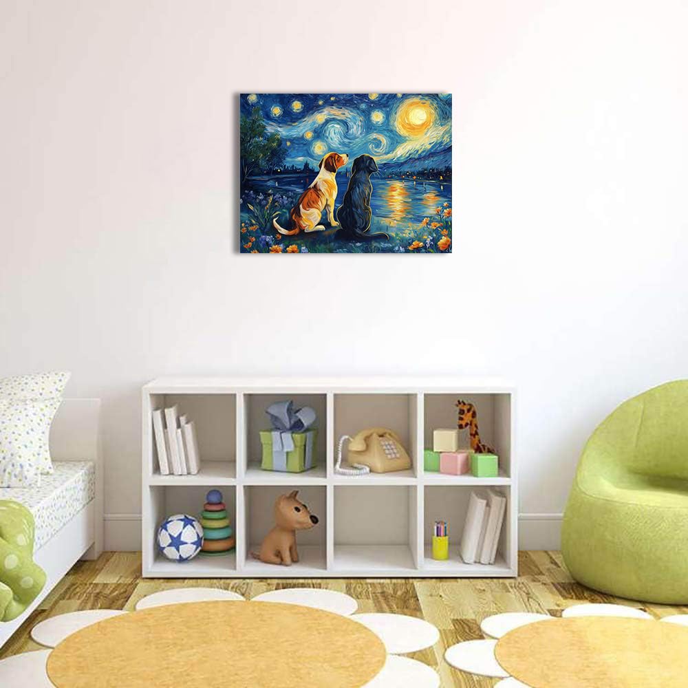 Starry Night Cat Wall Art – Framed Canvas