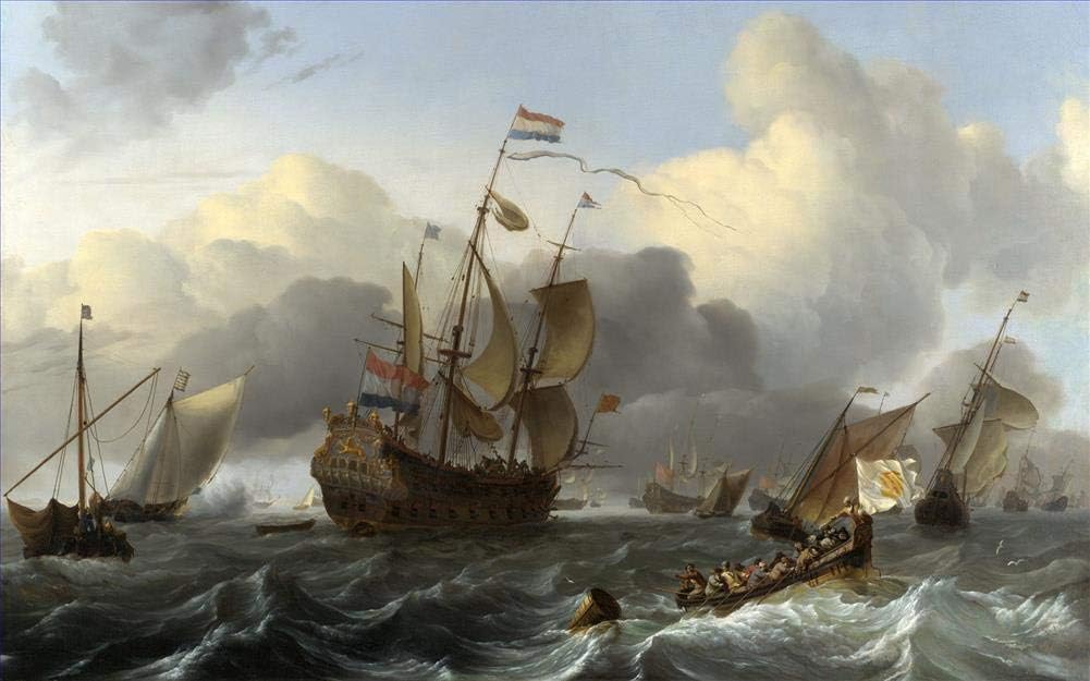 Napoleonic Warship Battle Oil Painting