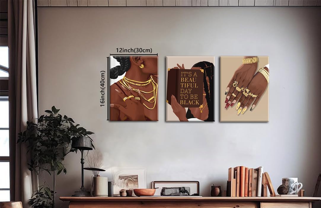 3 Pcs Black Woman Wall Art – 12x16in