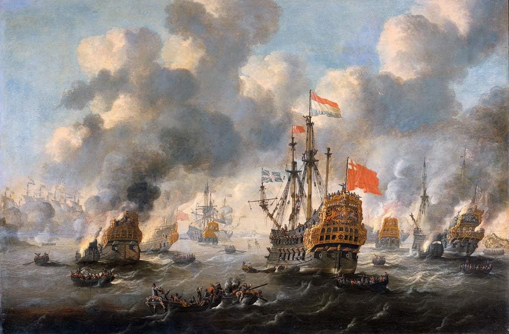 Napoleonic Warship Battle Oil Painting