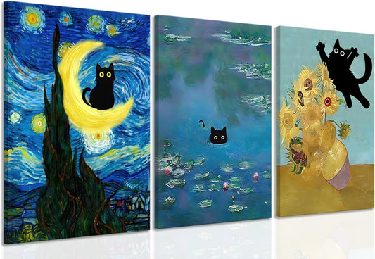 Funny Black Cat Wall Art – 12x16in Framed