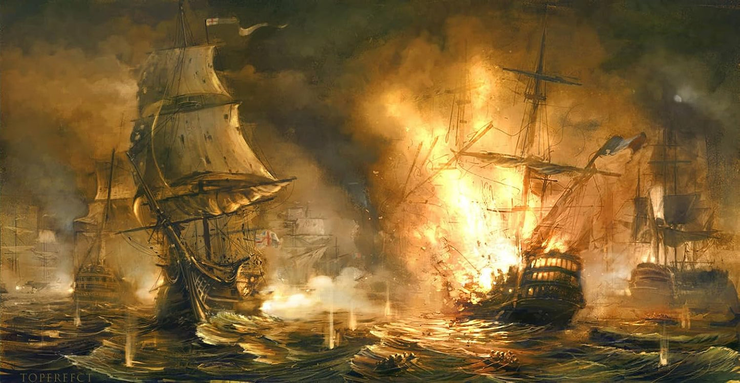 Napoleonic Warship Battle Oil Painting