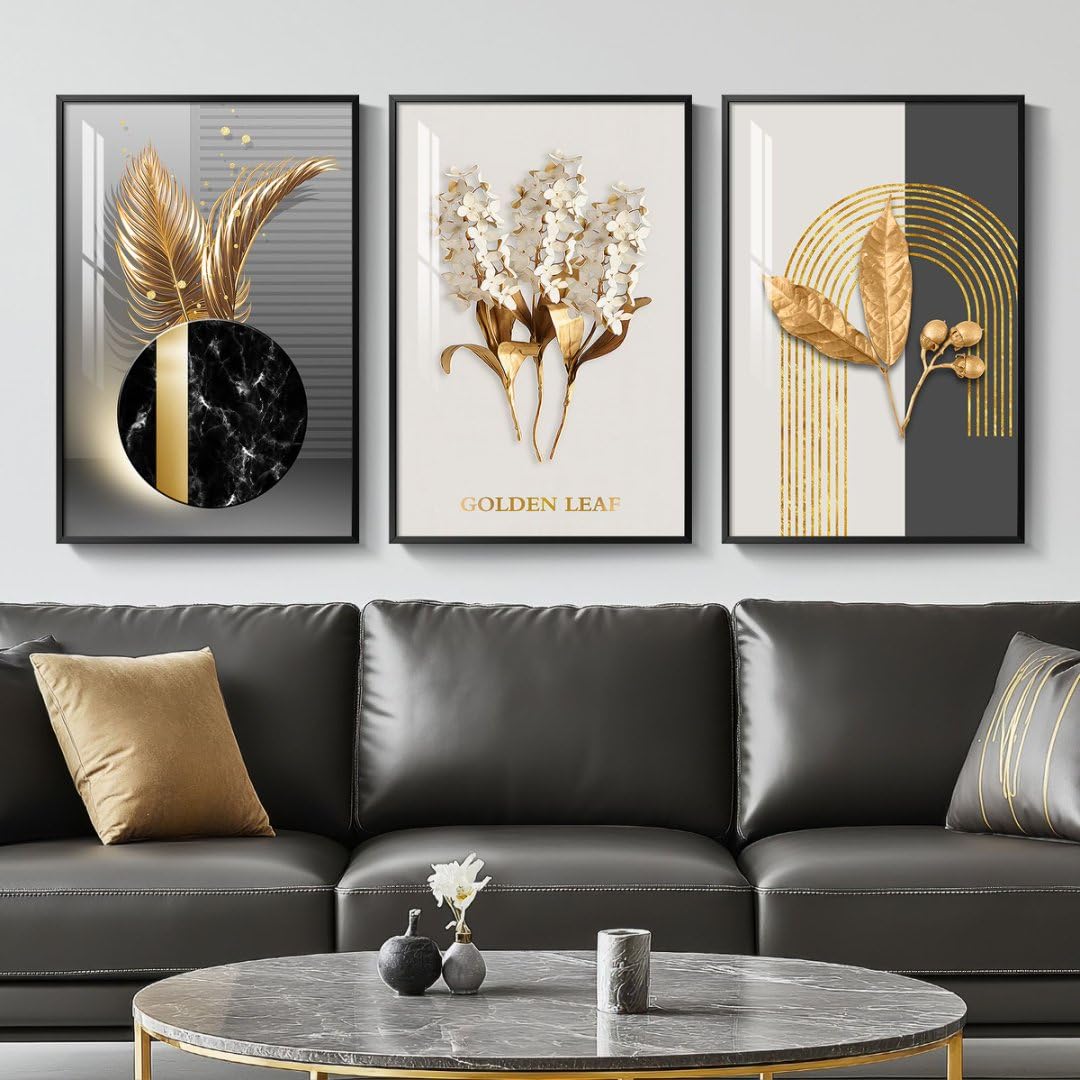 Black & Gold Abstract Art 3PC