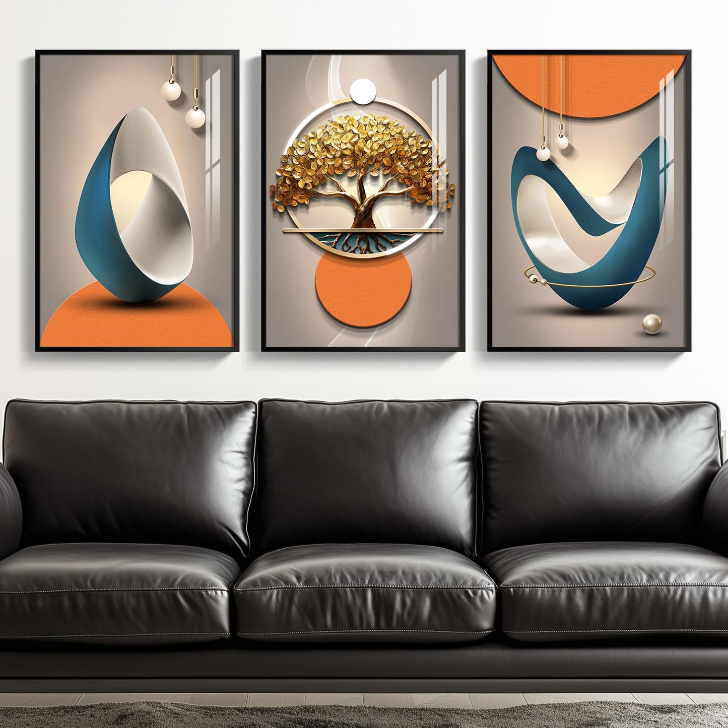 Black & Gold Abstract Art 3PC