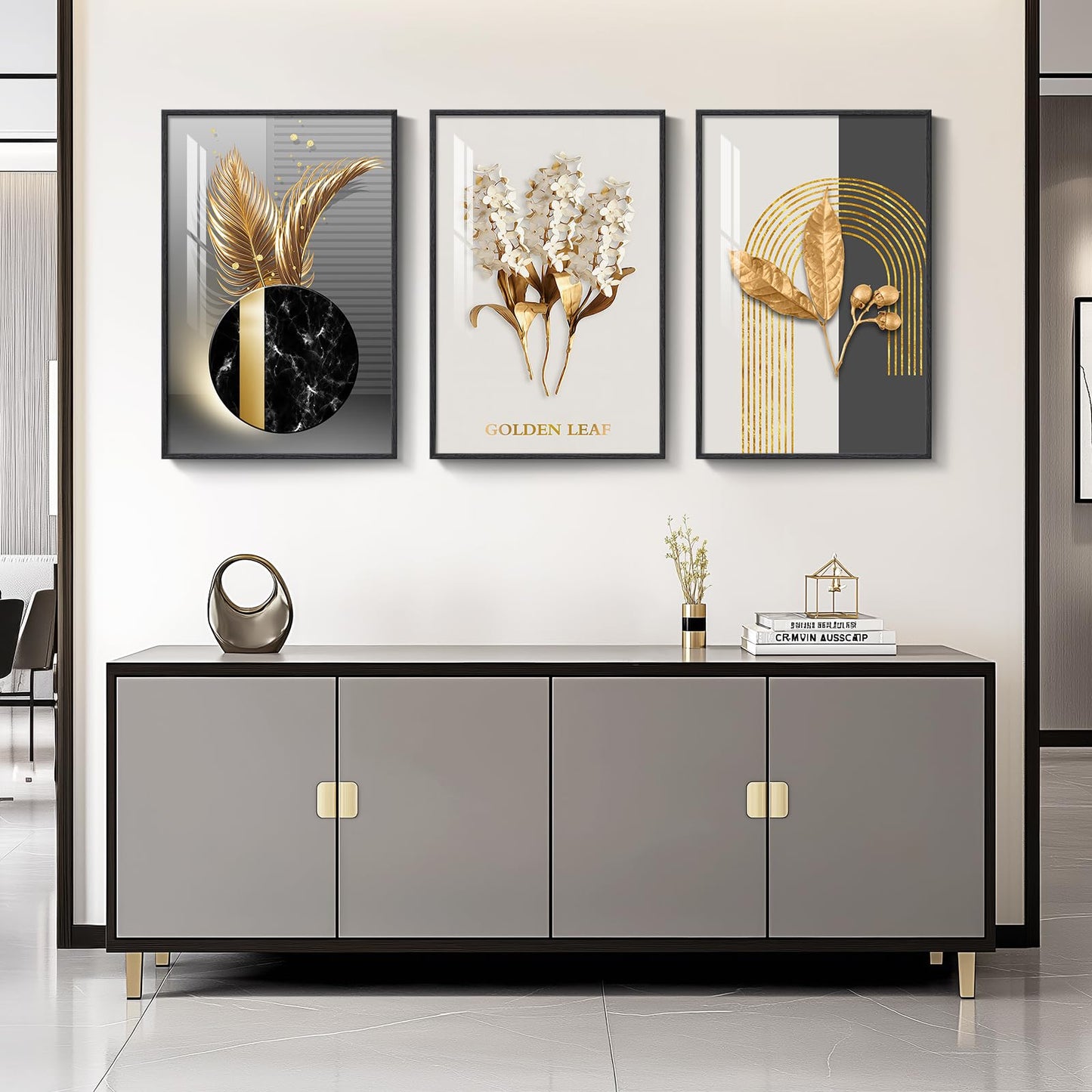 Black & Gold Abstract Art 3PC