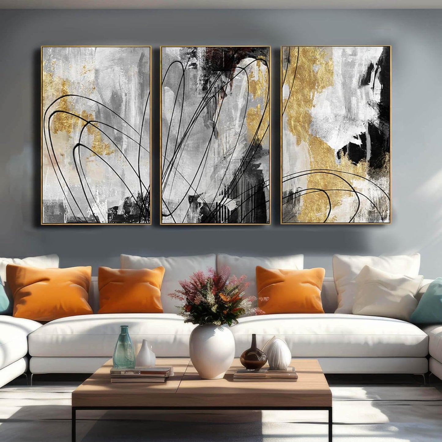 Gold Abstract Wall Art 3PC