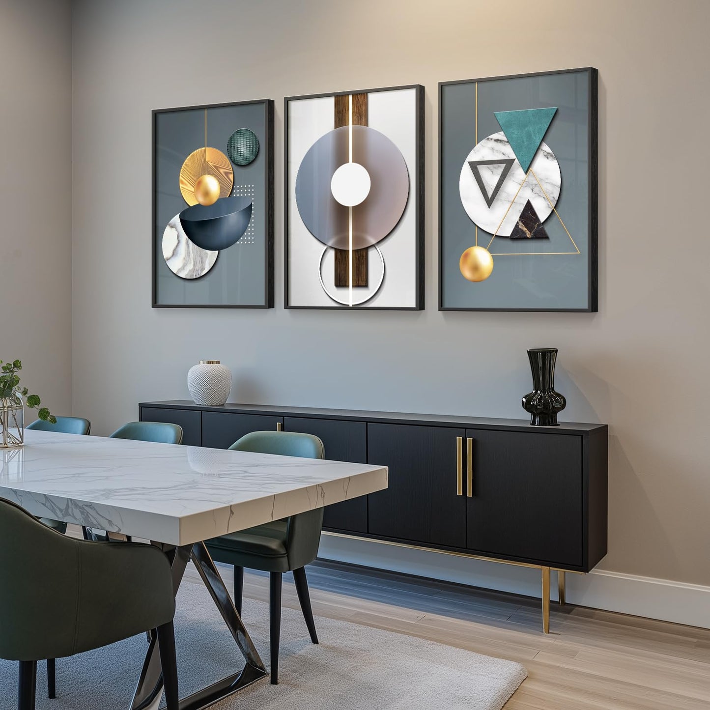 Black & Gold Abstract Art 3PC