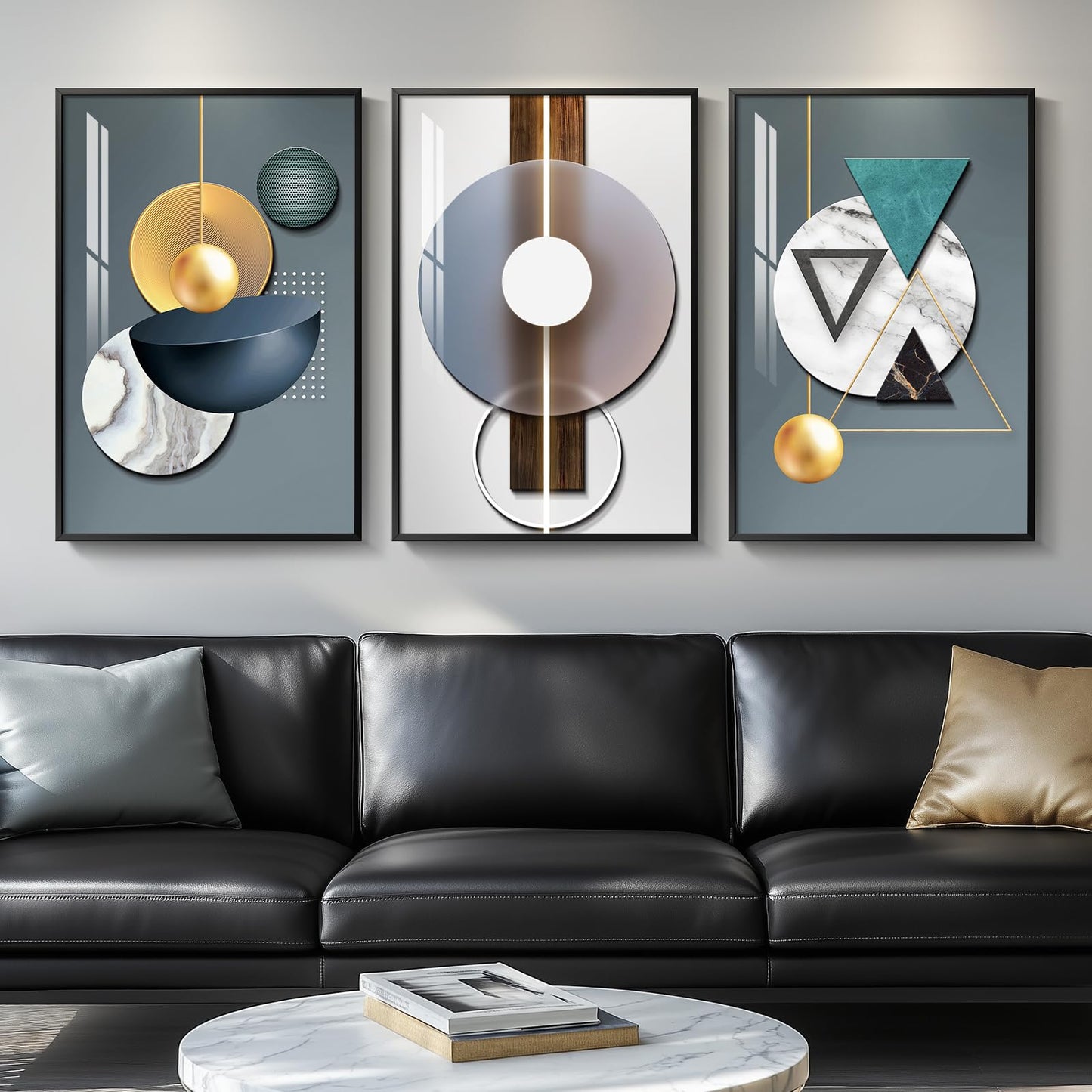 Black & Gold Abstract Art 3PC