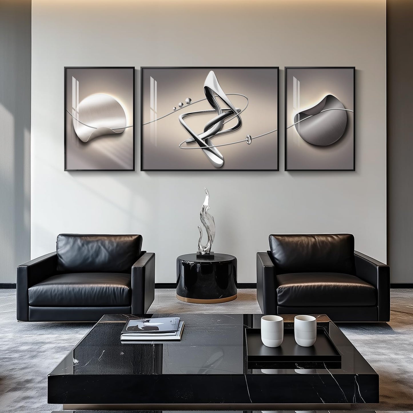 Black & Gold Abstract Art 3PC