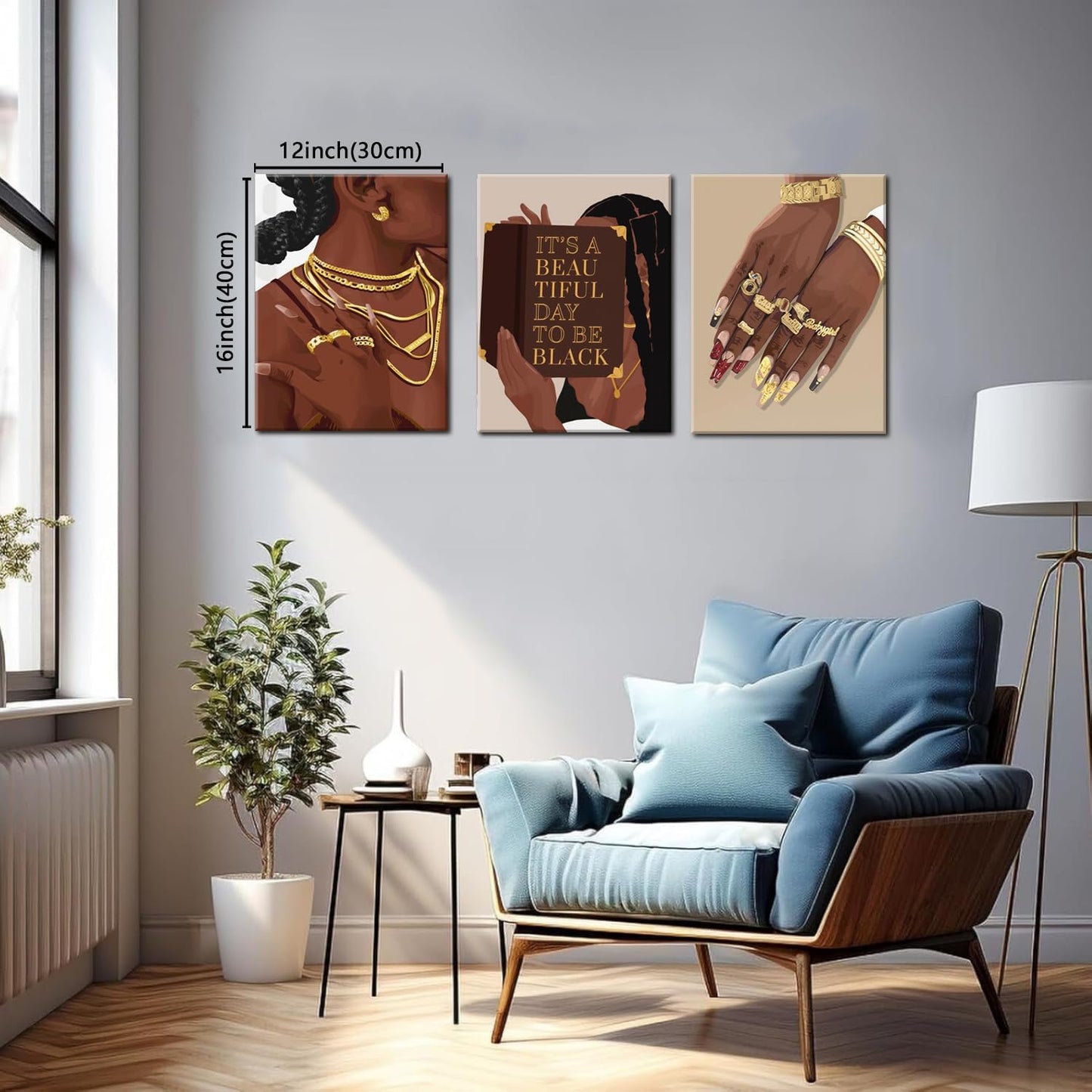 3 Pcs Black Woman Wall Art – 12x16in