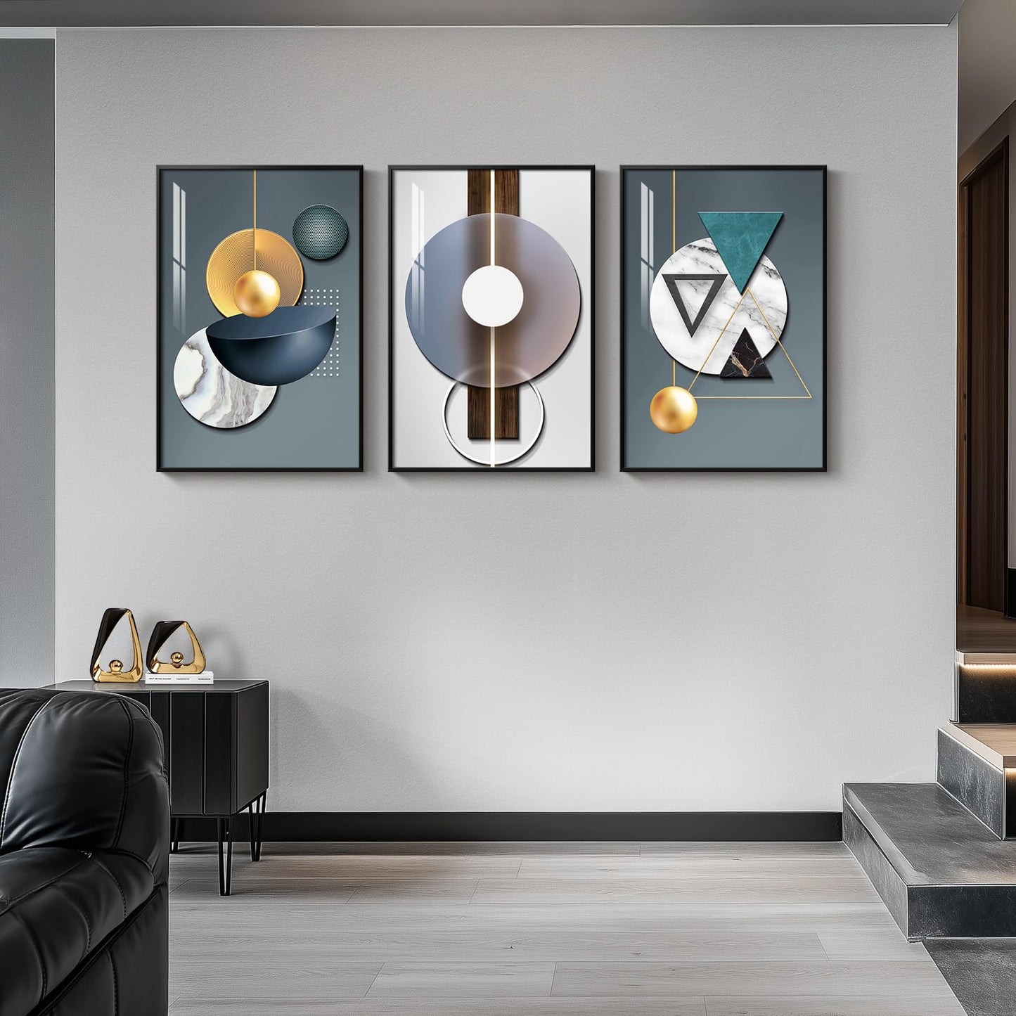 Black & Gold Abstract Art 3PC
