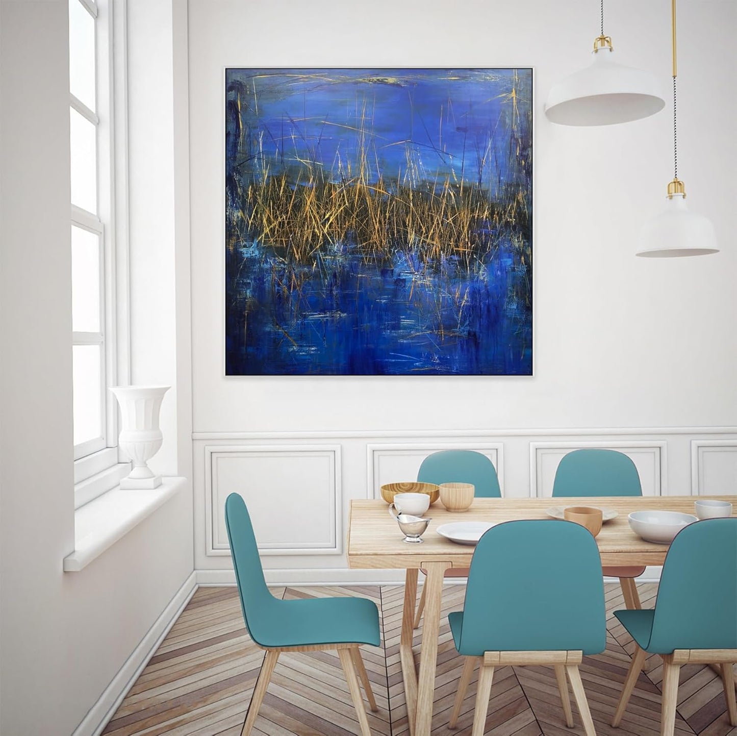 Blue & Gold Abstract Wall Art – 72x72in