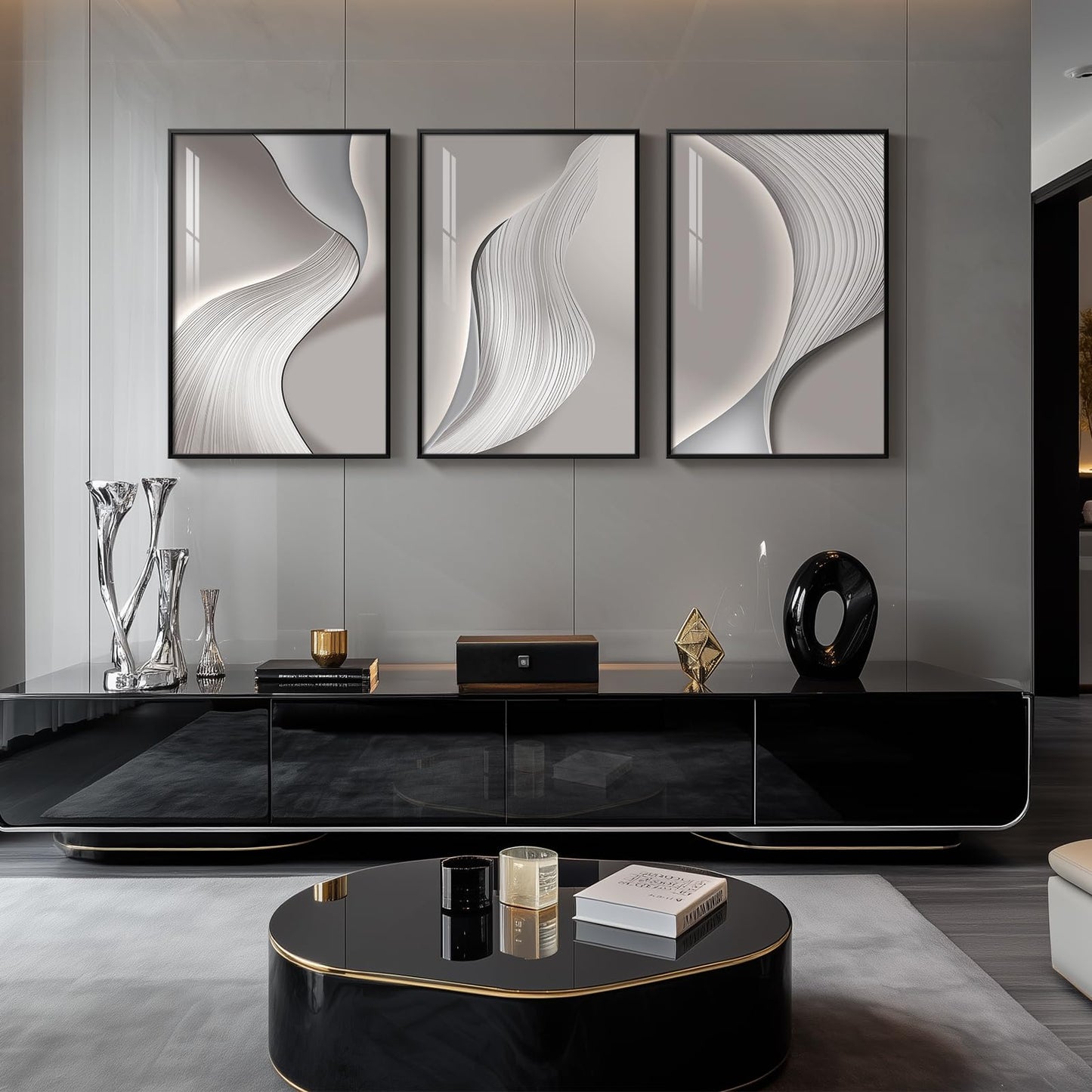 Black & Gold Abstract Art 3PC