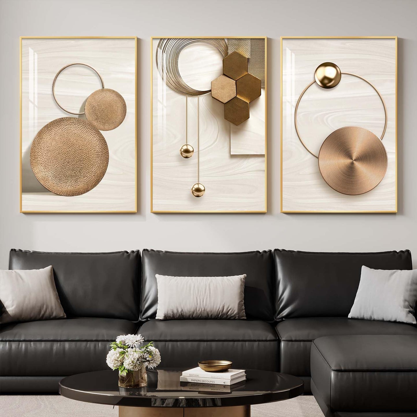 Black & Gold Abstract Art 3PC