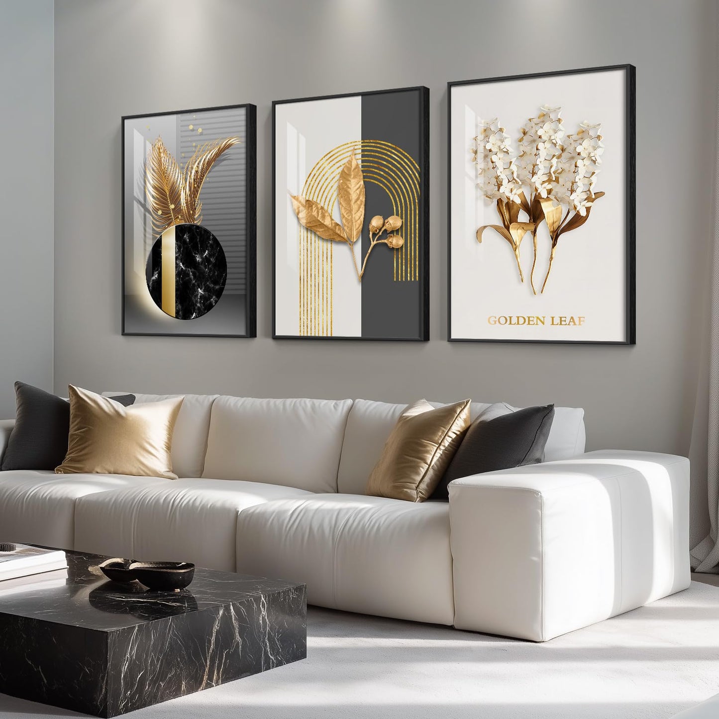 Black & Gold Abstract Art 3PC