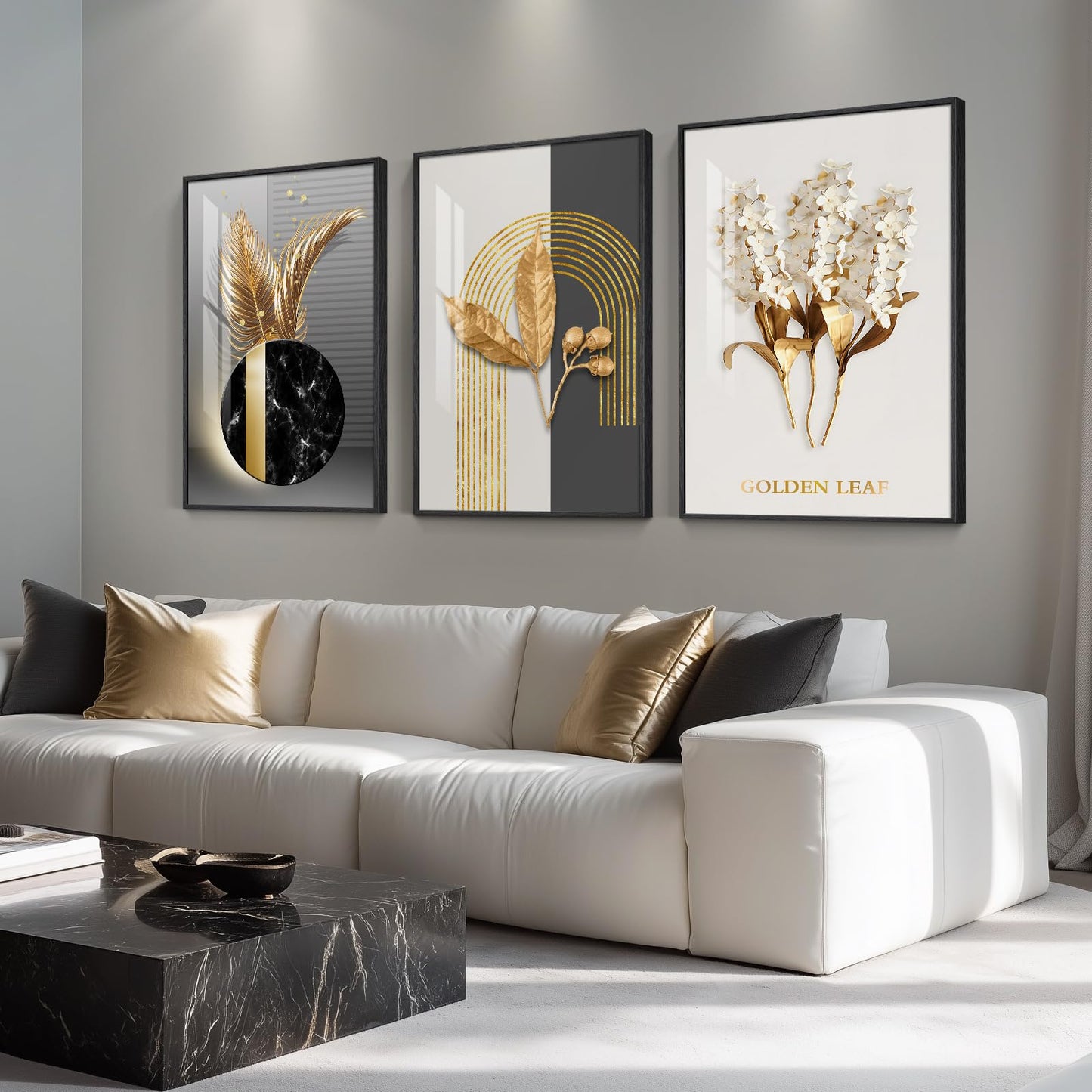 Black & Gold Abstract Art 3PC