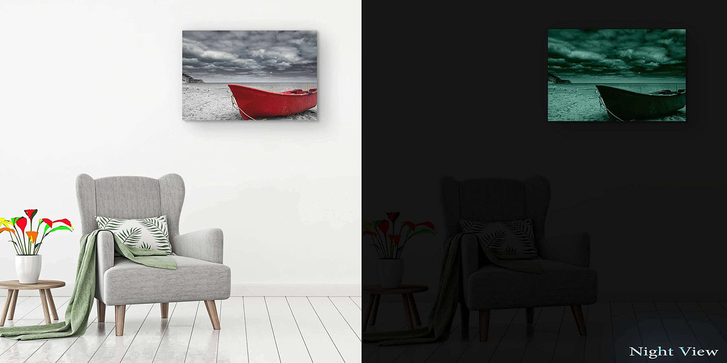 Red Boat Lake Canvas Wall Art 32x48in