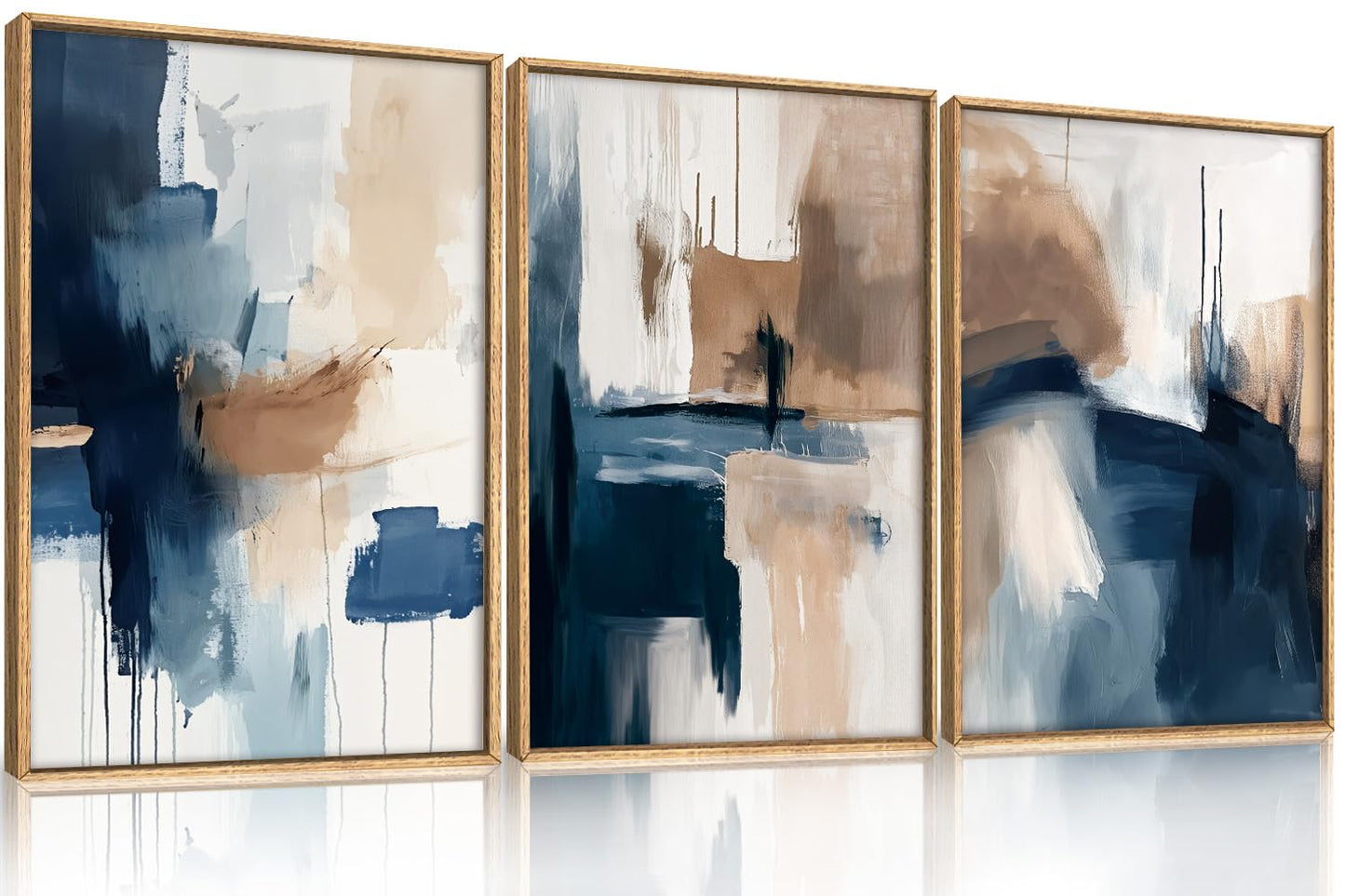 Navy Blue Abstract Wall Art 3PC 24x36in