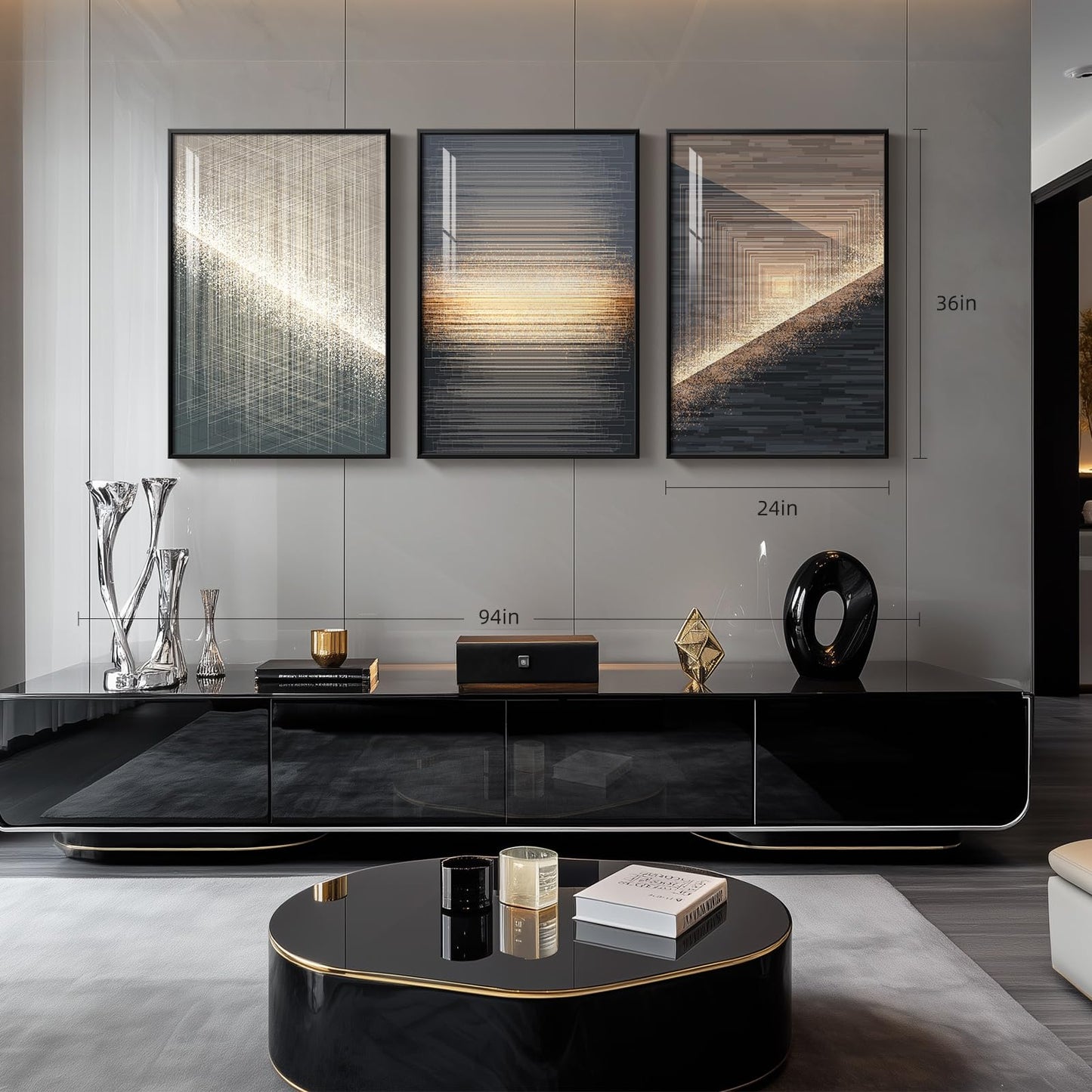 Black & Gold Abstract Art 3PC