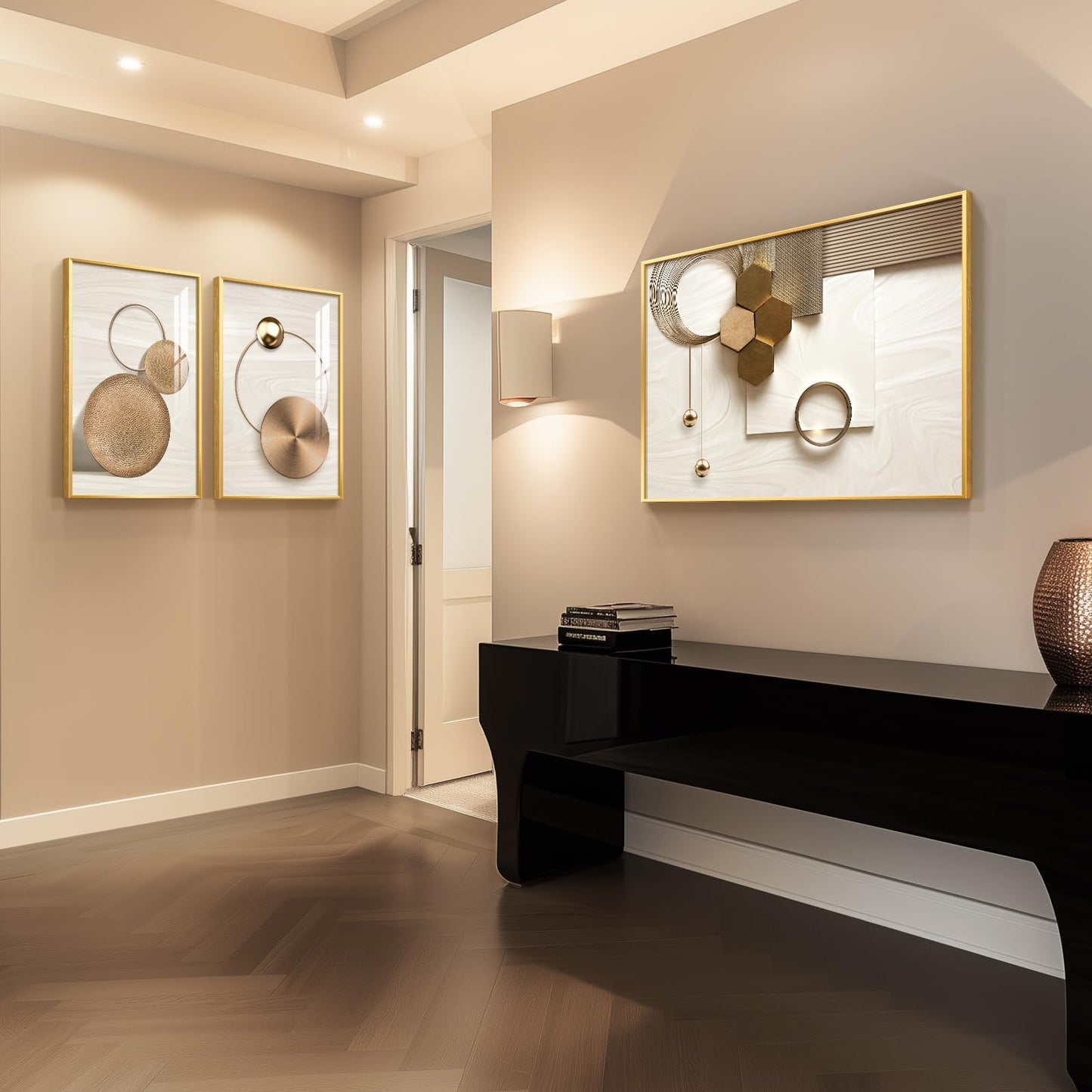 Black & Gold Abstract Art 3PC