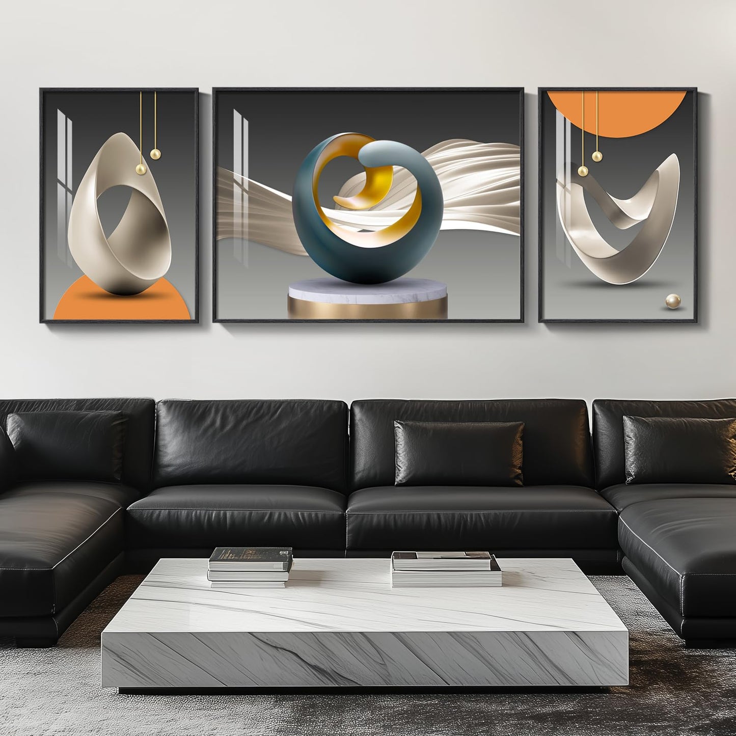 Black & Gold Abstract Art 3PC