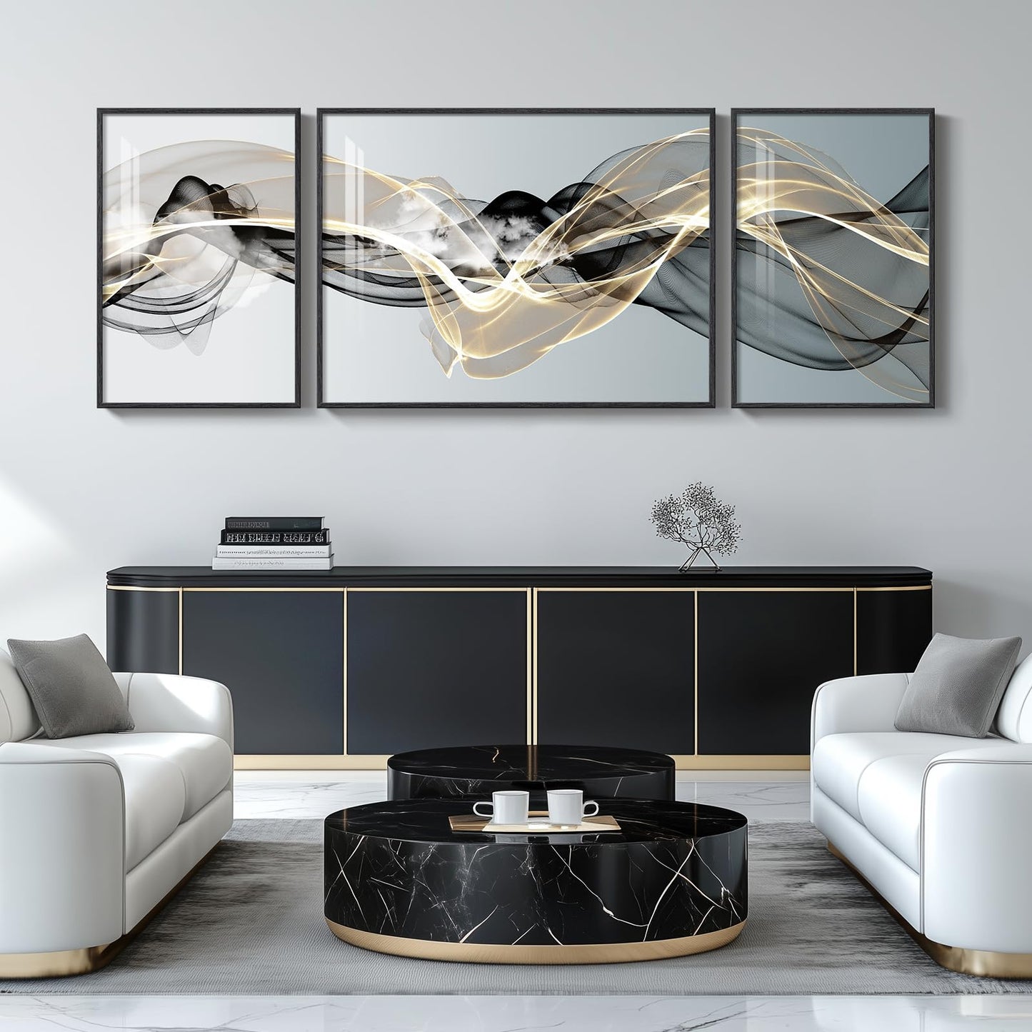 Black & Gold Abstract Art 3PC