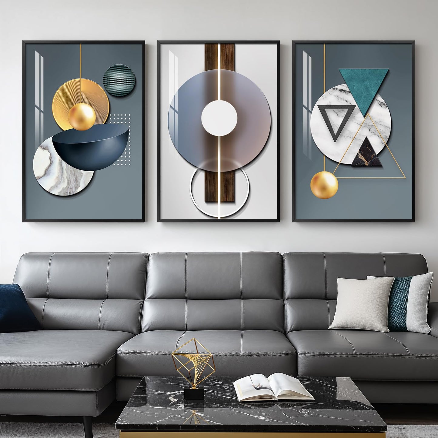 Black & Gold Abstract Art 3PC