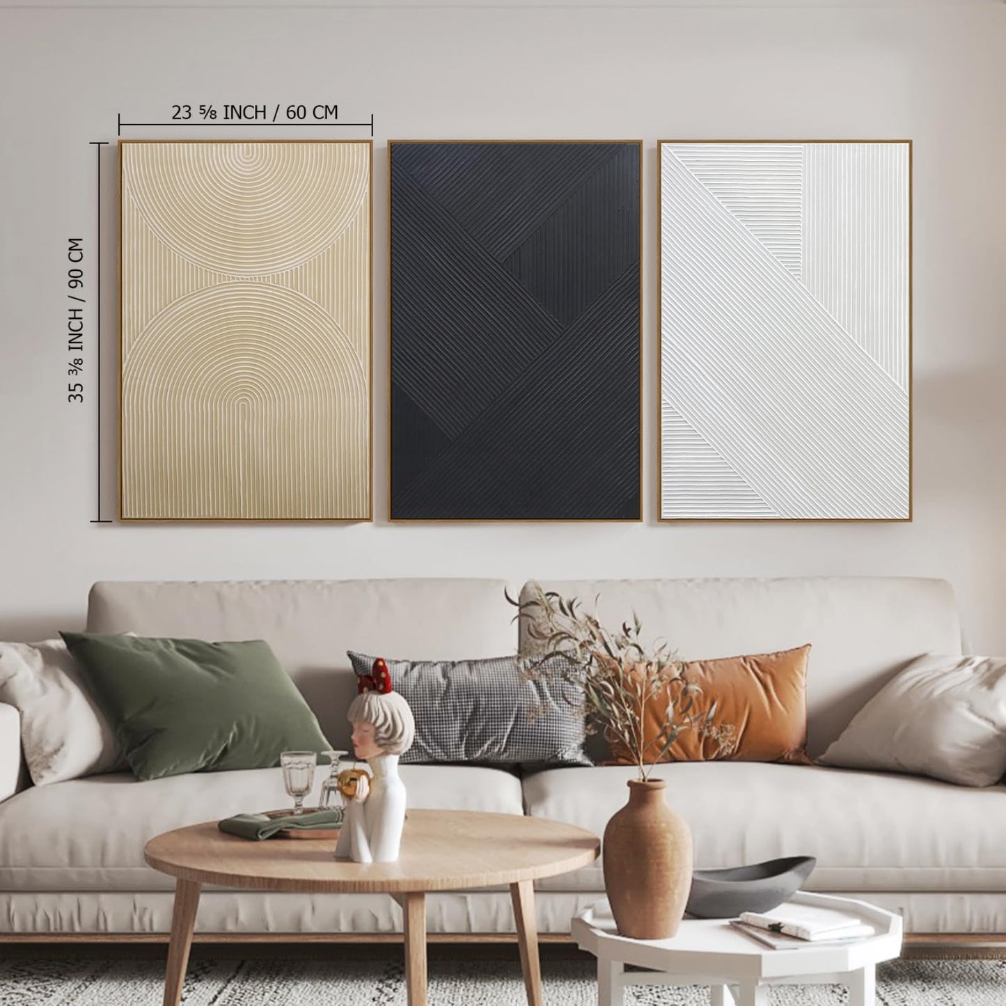 Boho Textured 3D Wall Art 3PC 24x36in