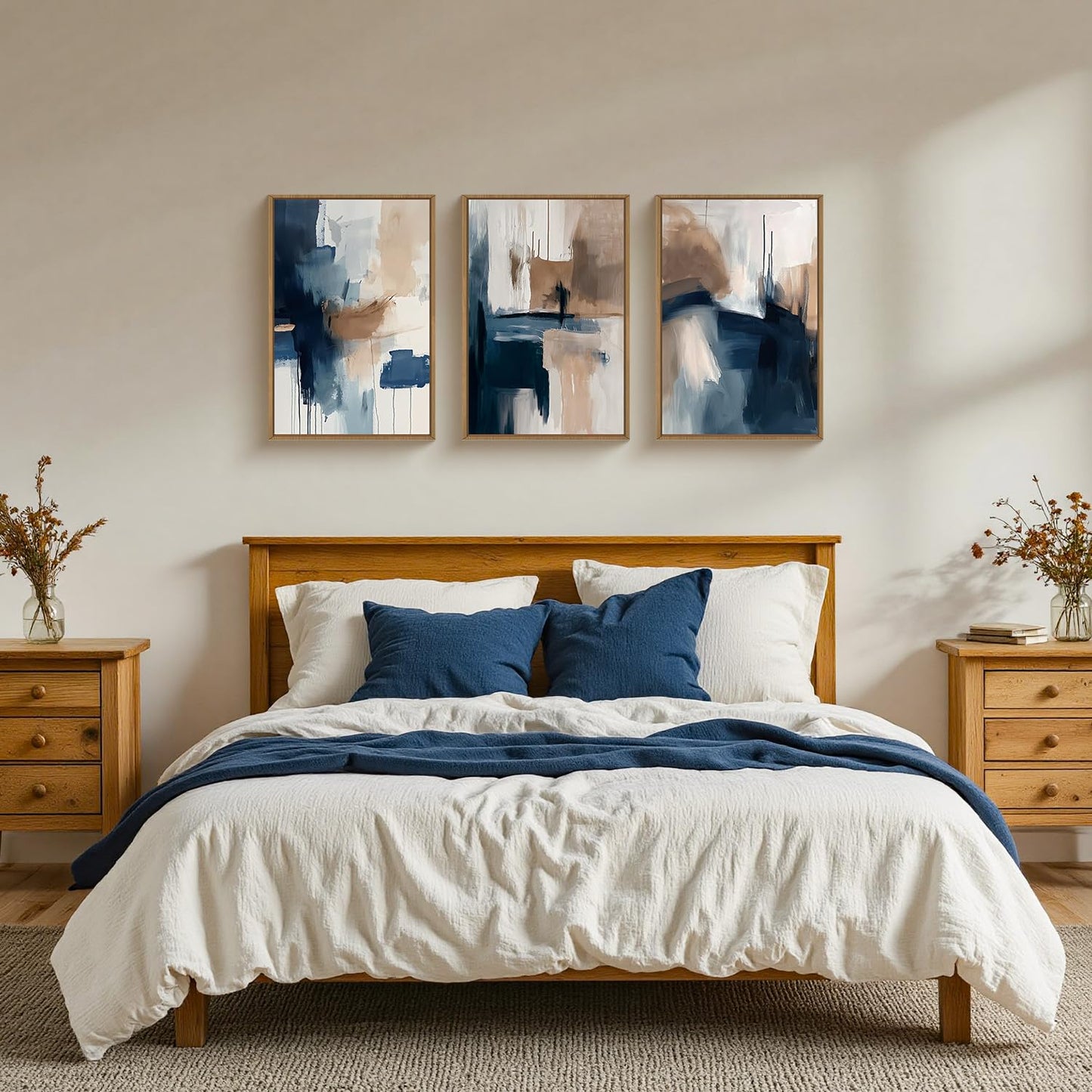 Navy Blue Abstract Wall Art 3PC 24x36in