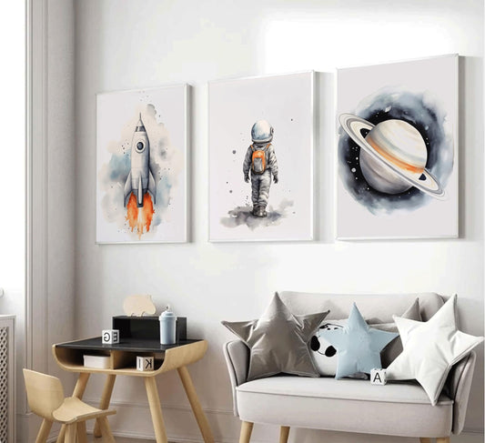 Space Nursery Wall Art – 3 Pcs