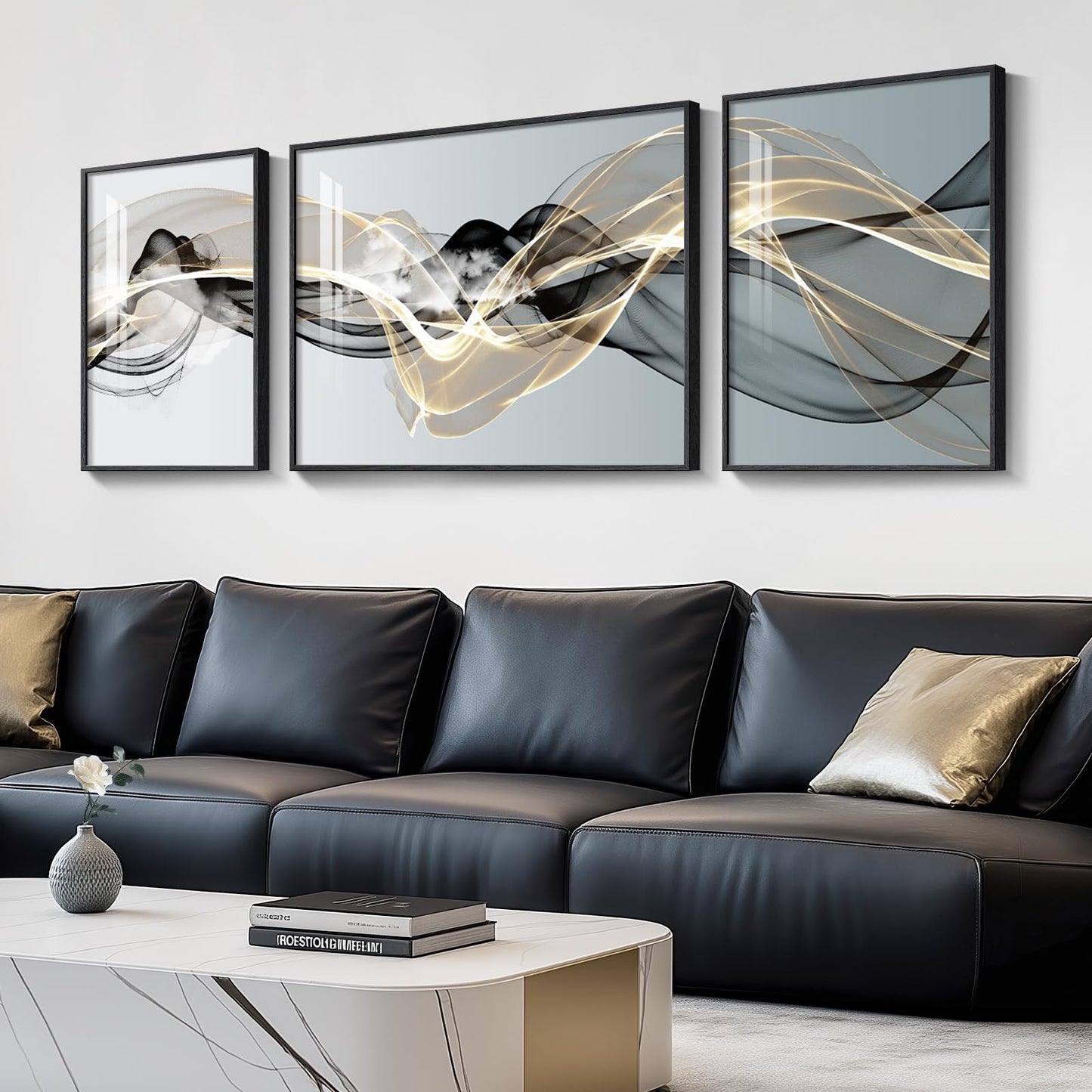 Black & Gold Abstract Art 3PC