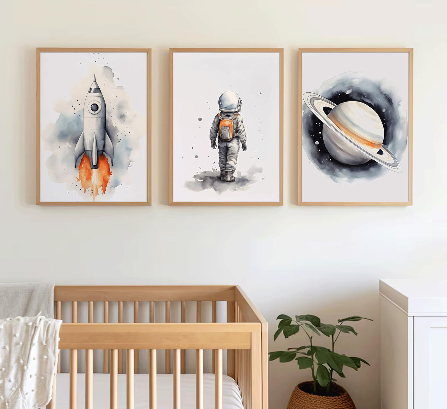 Space Nursery Wall Art – 3 Pcs