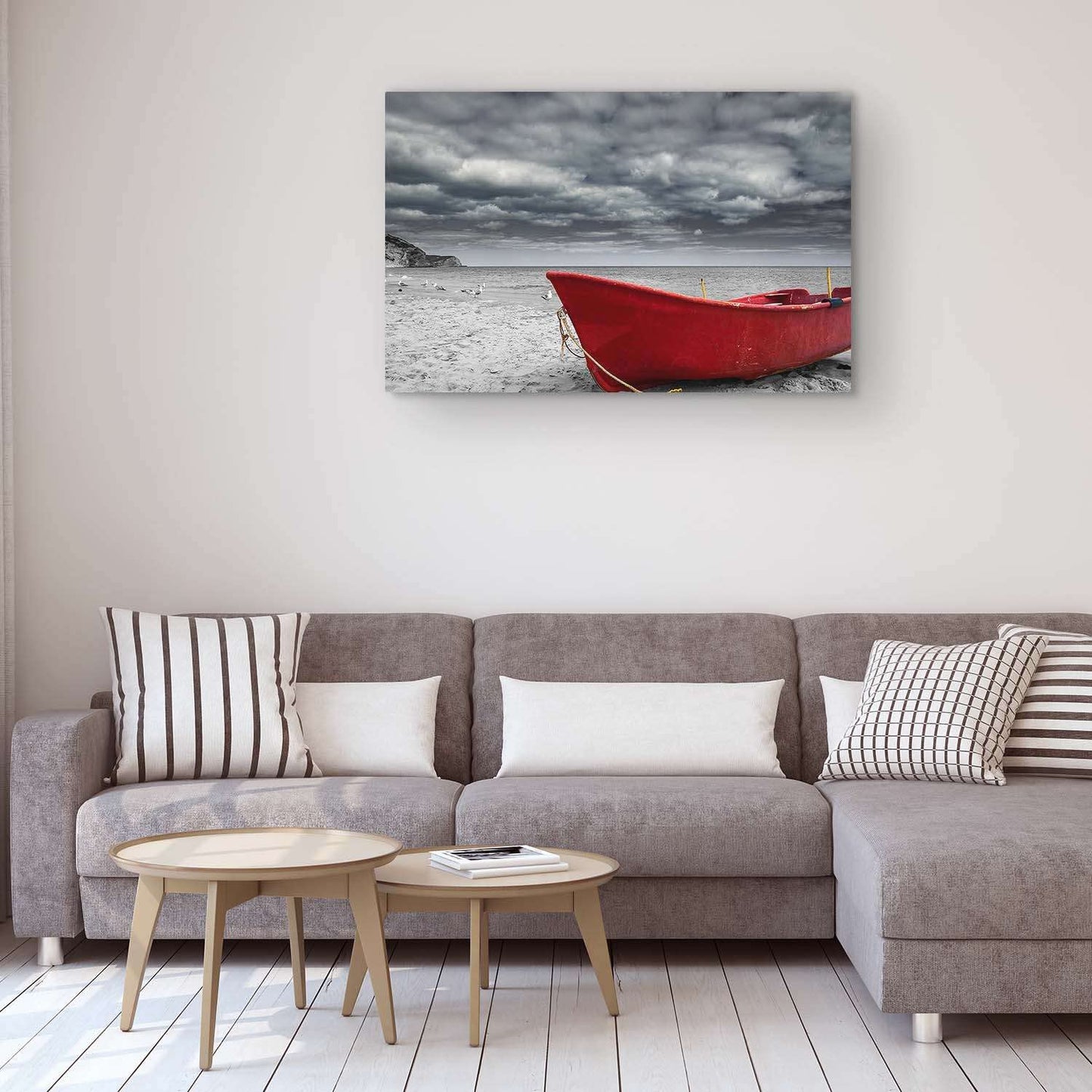 Red Boat Lake Canvas Wall Art 32x48in
