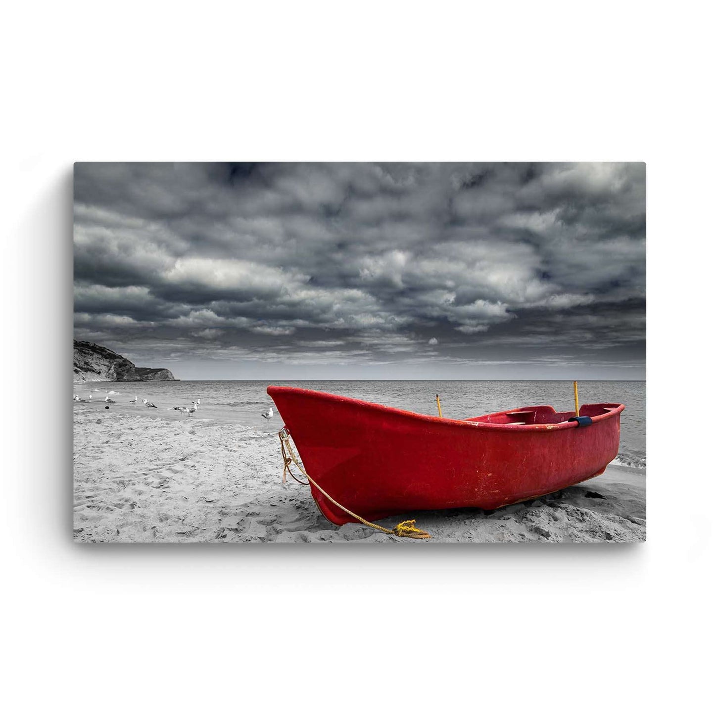 Red Boat Lake Canvas Wall Art 32x48in