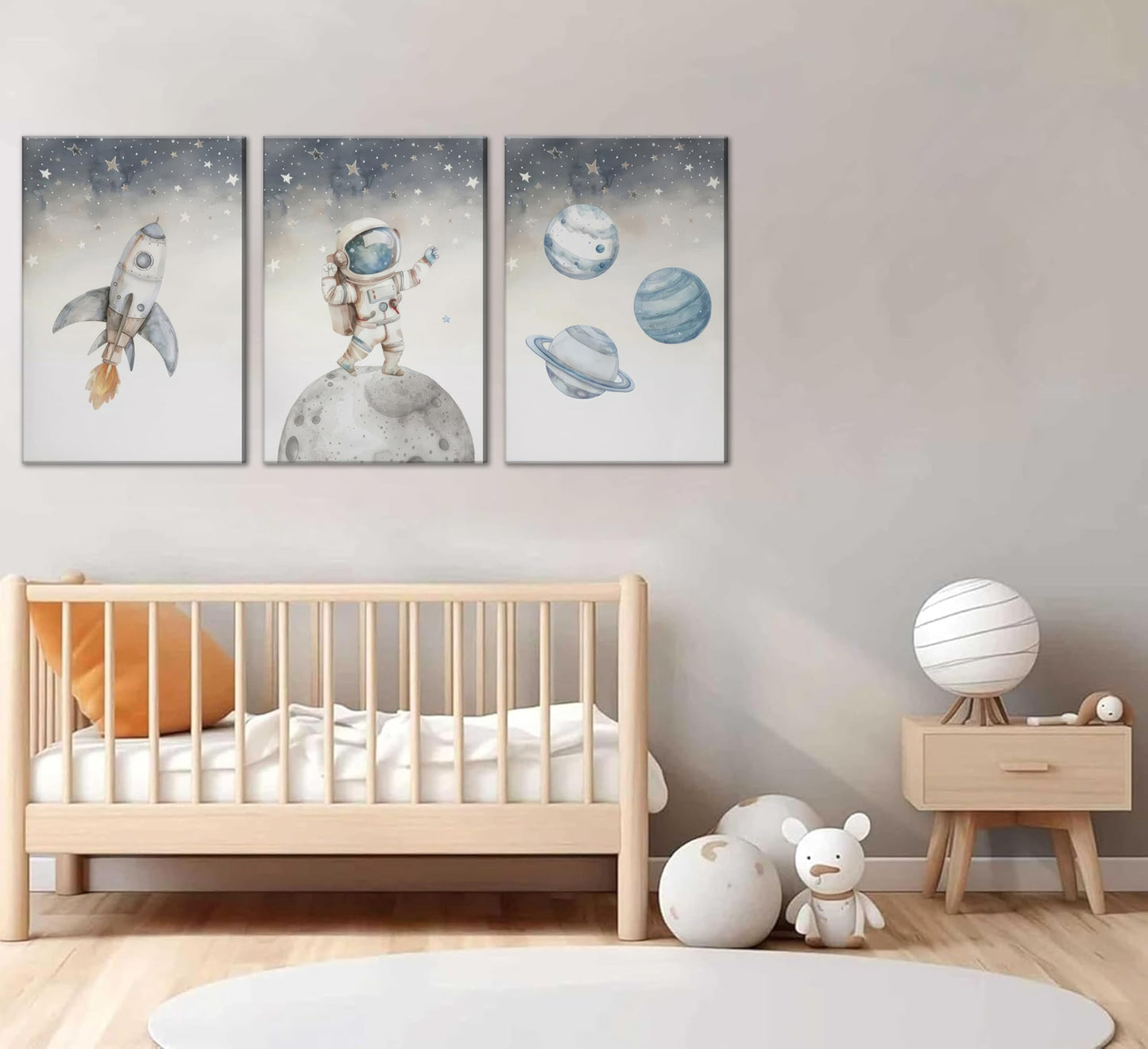 Space Nursery Wall Art – 3 Pcs