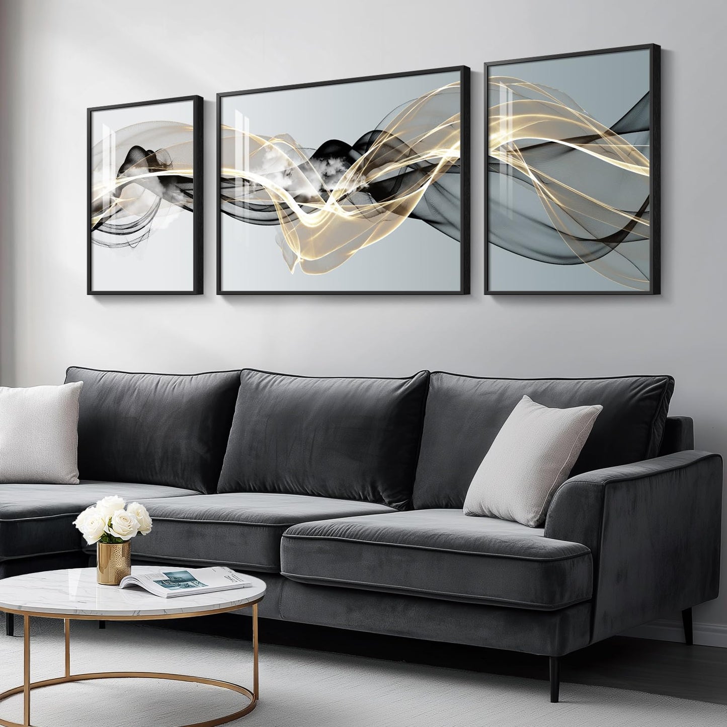 Black & Gold Abstract Art 3PC
