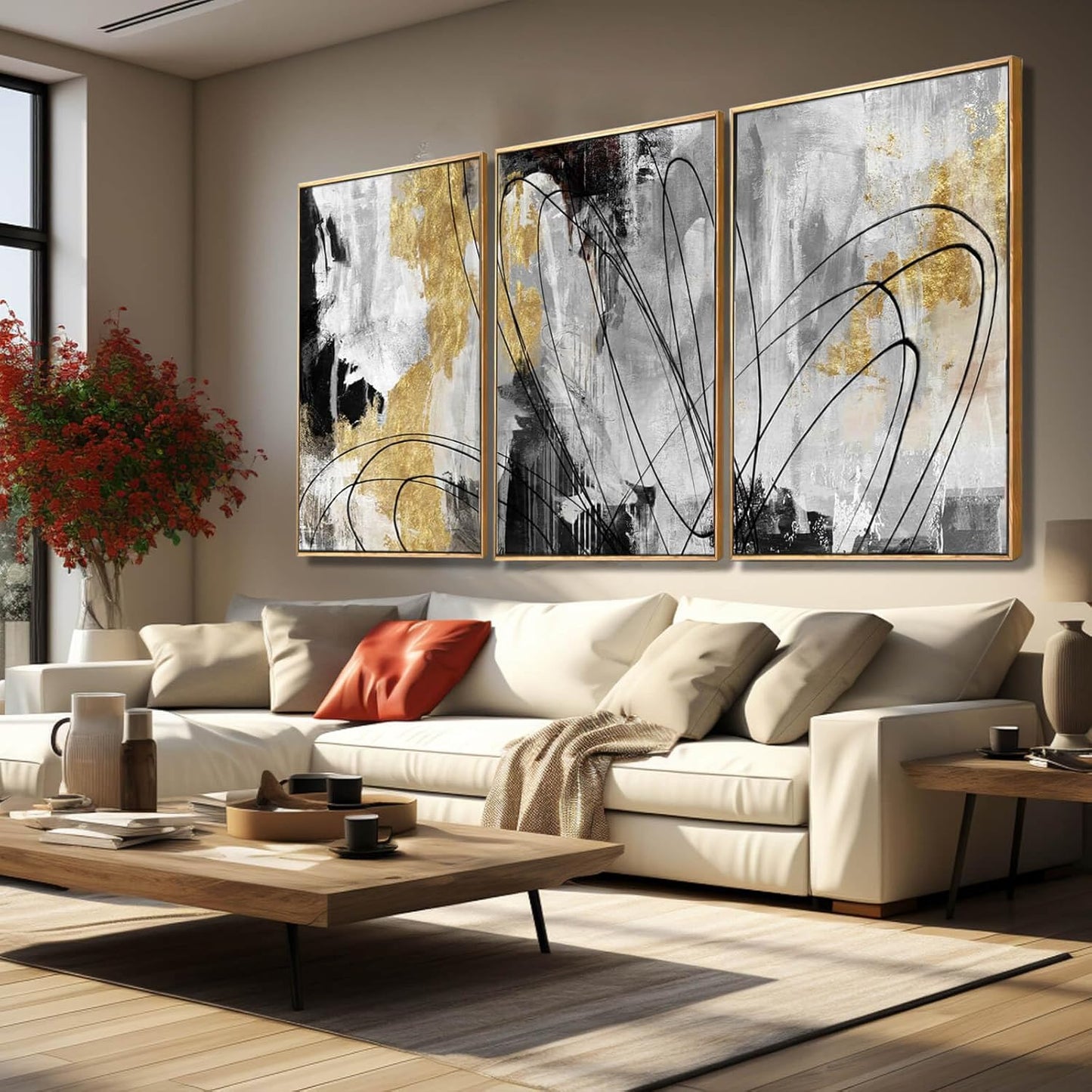 Gold Abstract Wall Art 3PC