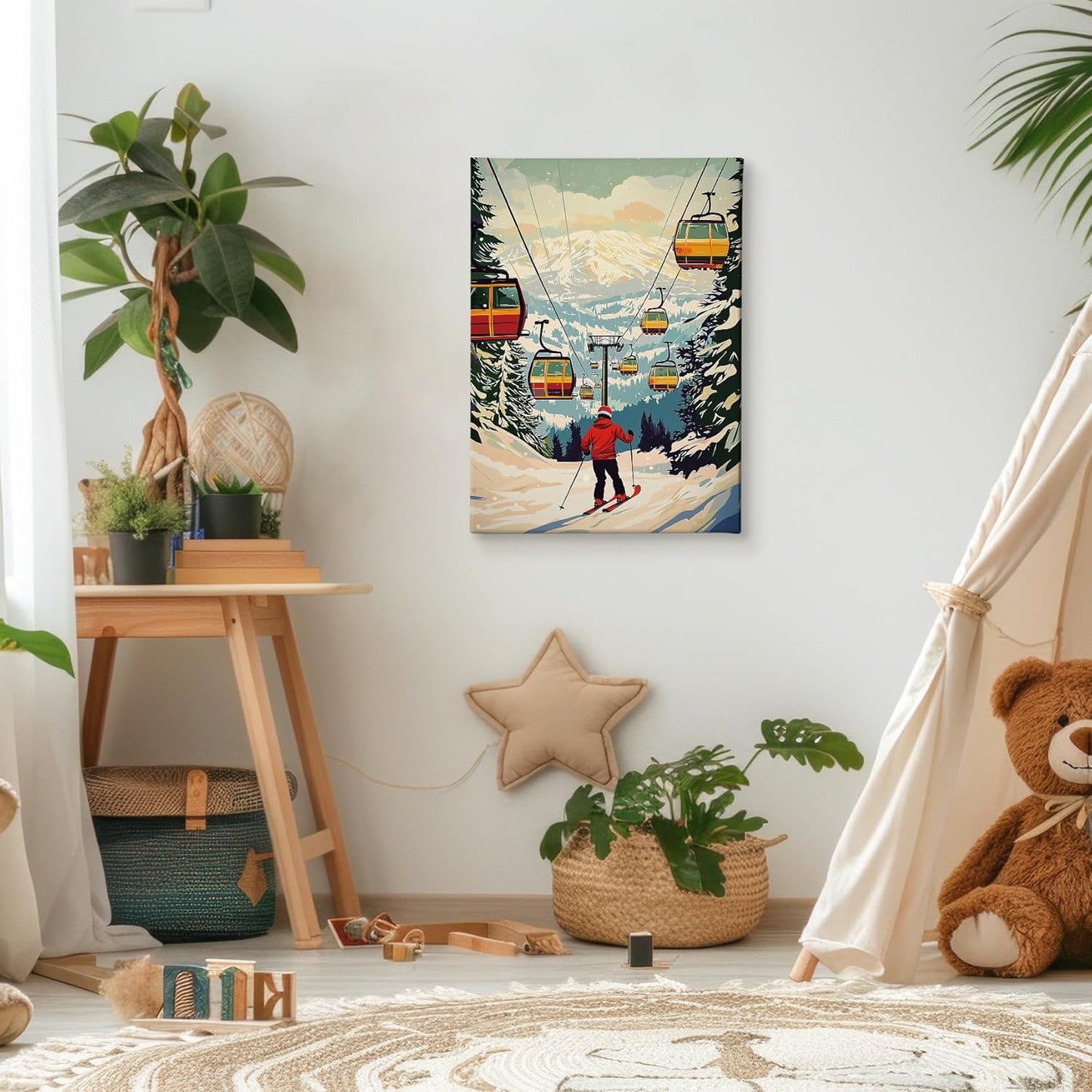 Winter Skiing Mountain Canvas Wall Art