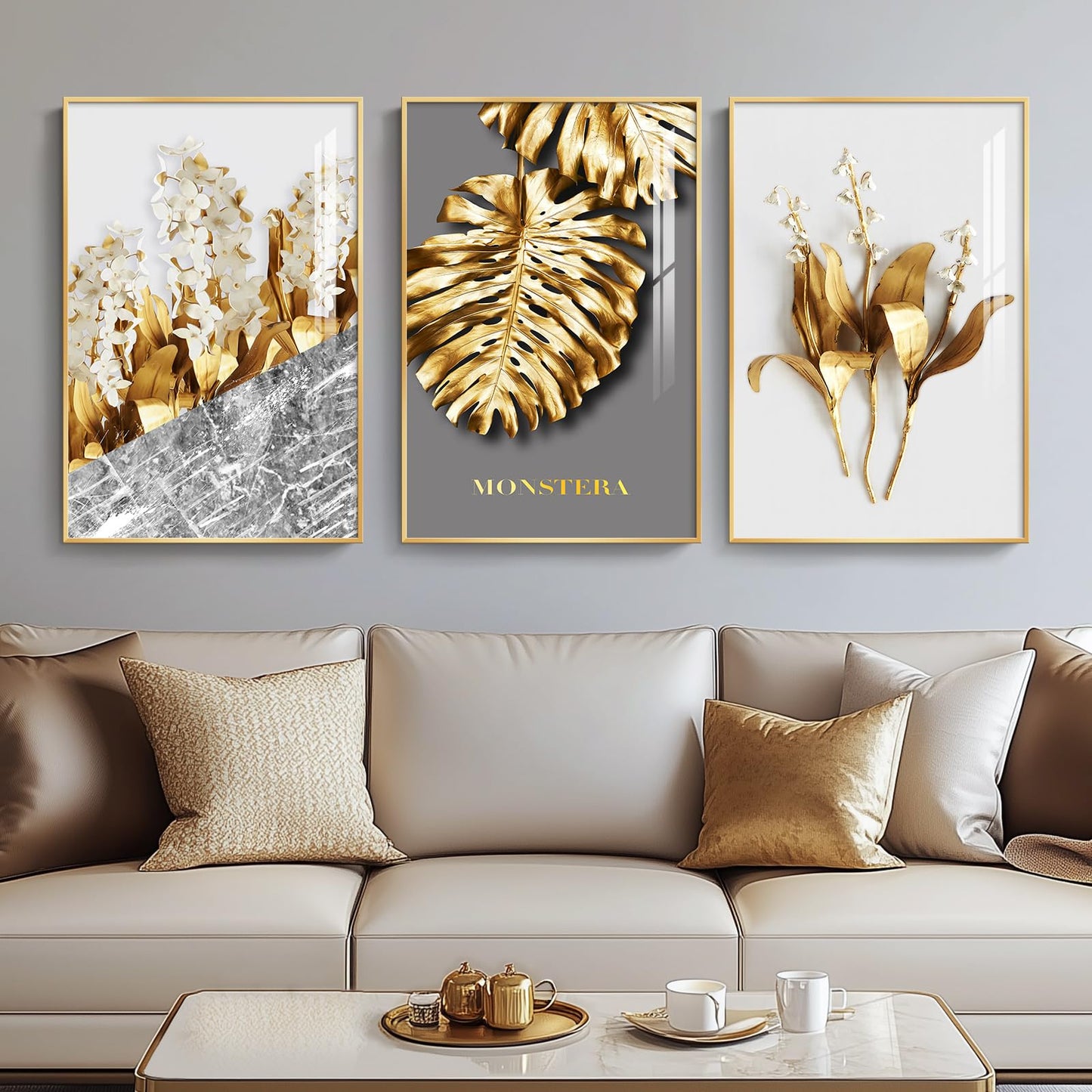 Black & Gold Abstract Art 3PC