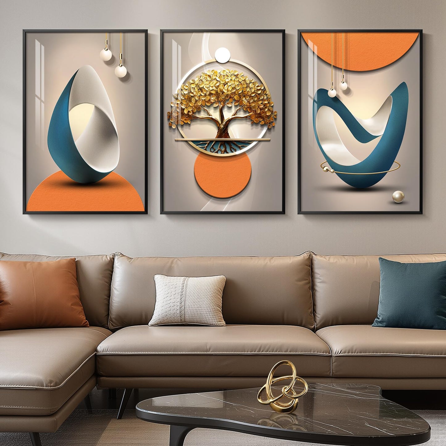 Black & Gold Abstract Art 3PC