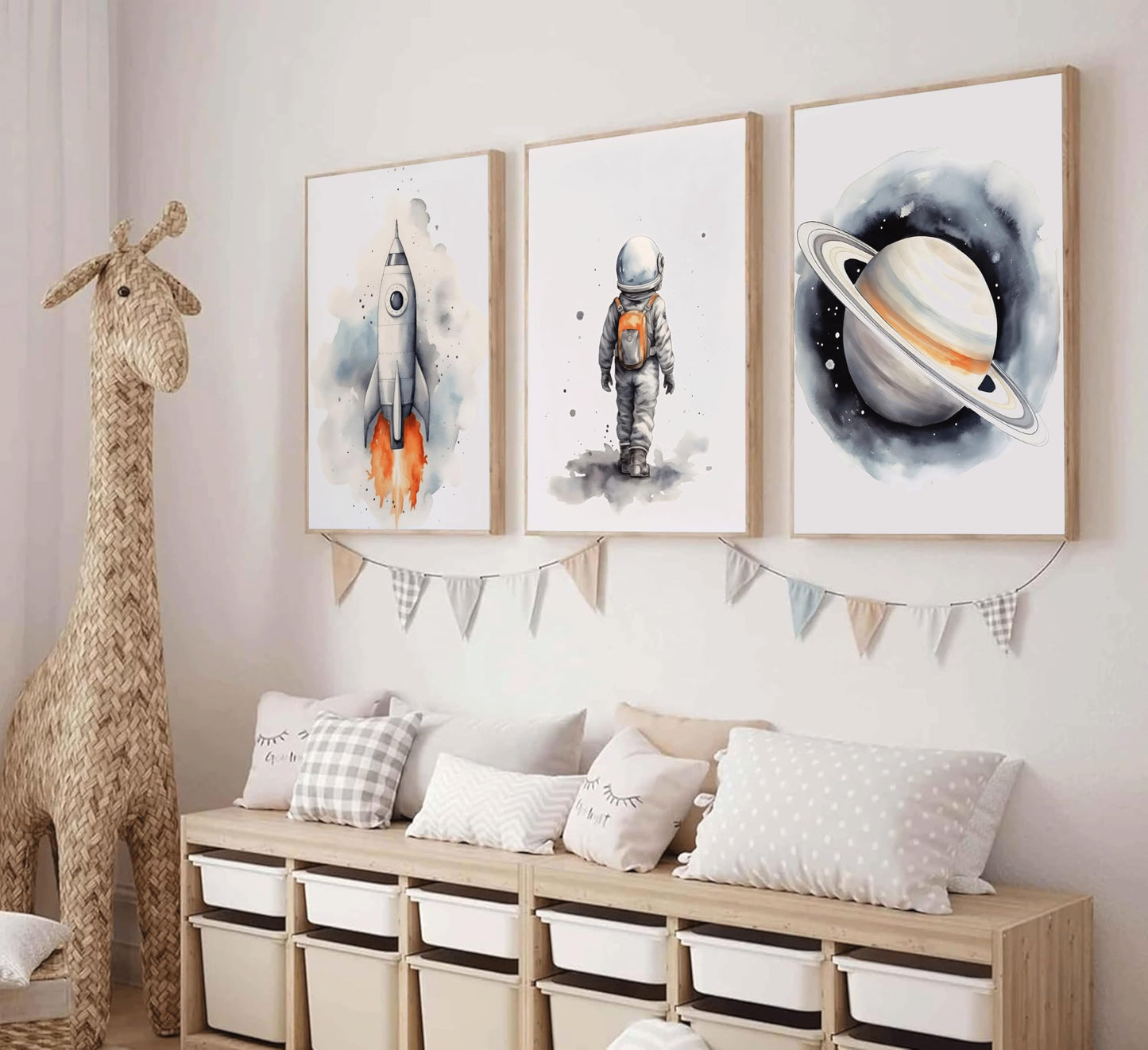 Space Nursery Wall Art – 3 Pcs